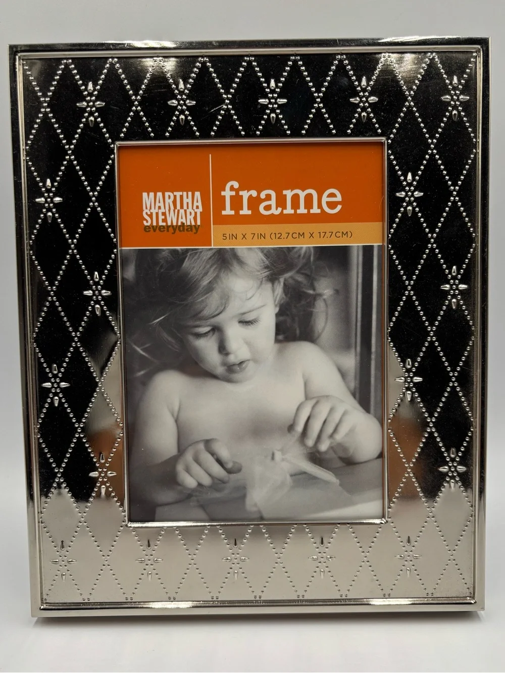 Vtg Martha Stewart Everyday Collection Silver Tone Frame 5”x7” Diamond Pattern